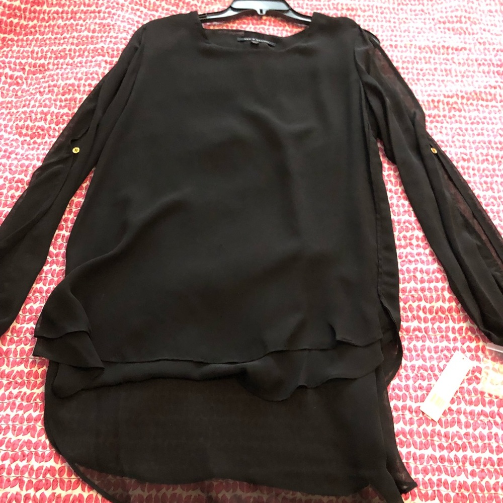 Black sheer long sleeve with open sleeves tunic